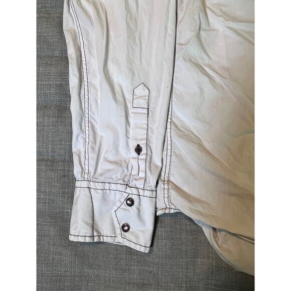Guess Blue/White Washed, Floral Design Flip Cuff Pearl Button w/Pocket Size XL - Picture 11 of 16